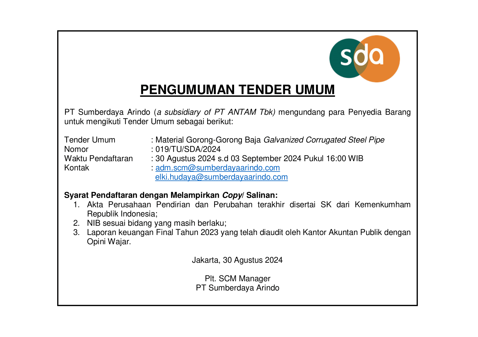 Tender Umum Pengadaan Material Gorong-Gorong Baja Galvanized Corrugated Steel Pipe