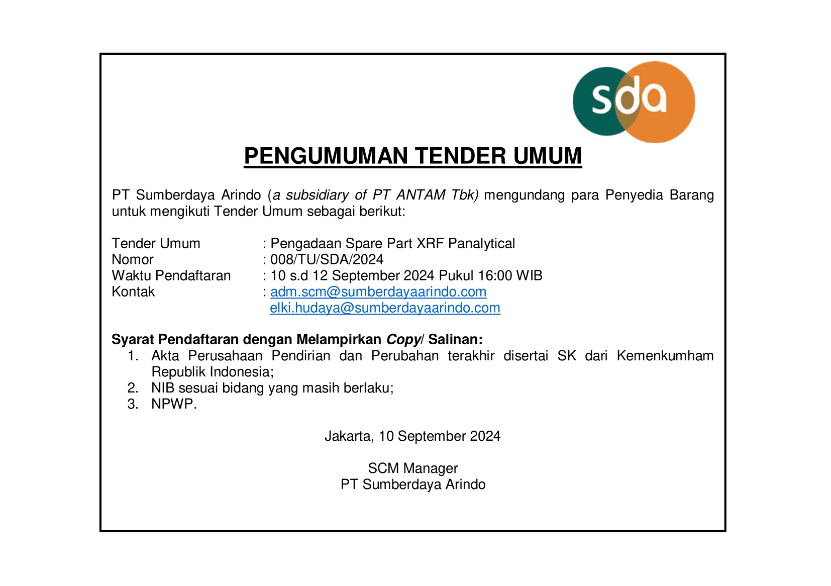 Tender Umum Pengadaan Spare Part XRF Panalytical