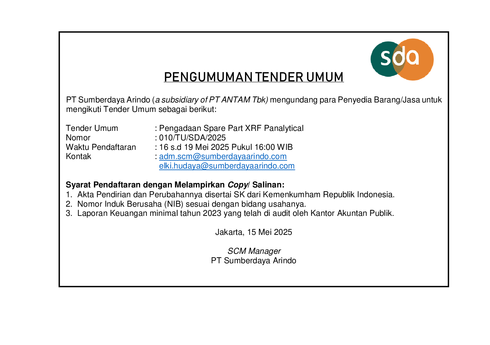 Tender Umum Pengadaan Spare Part XRF Panalytical